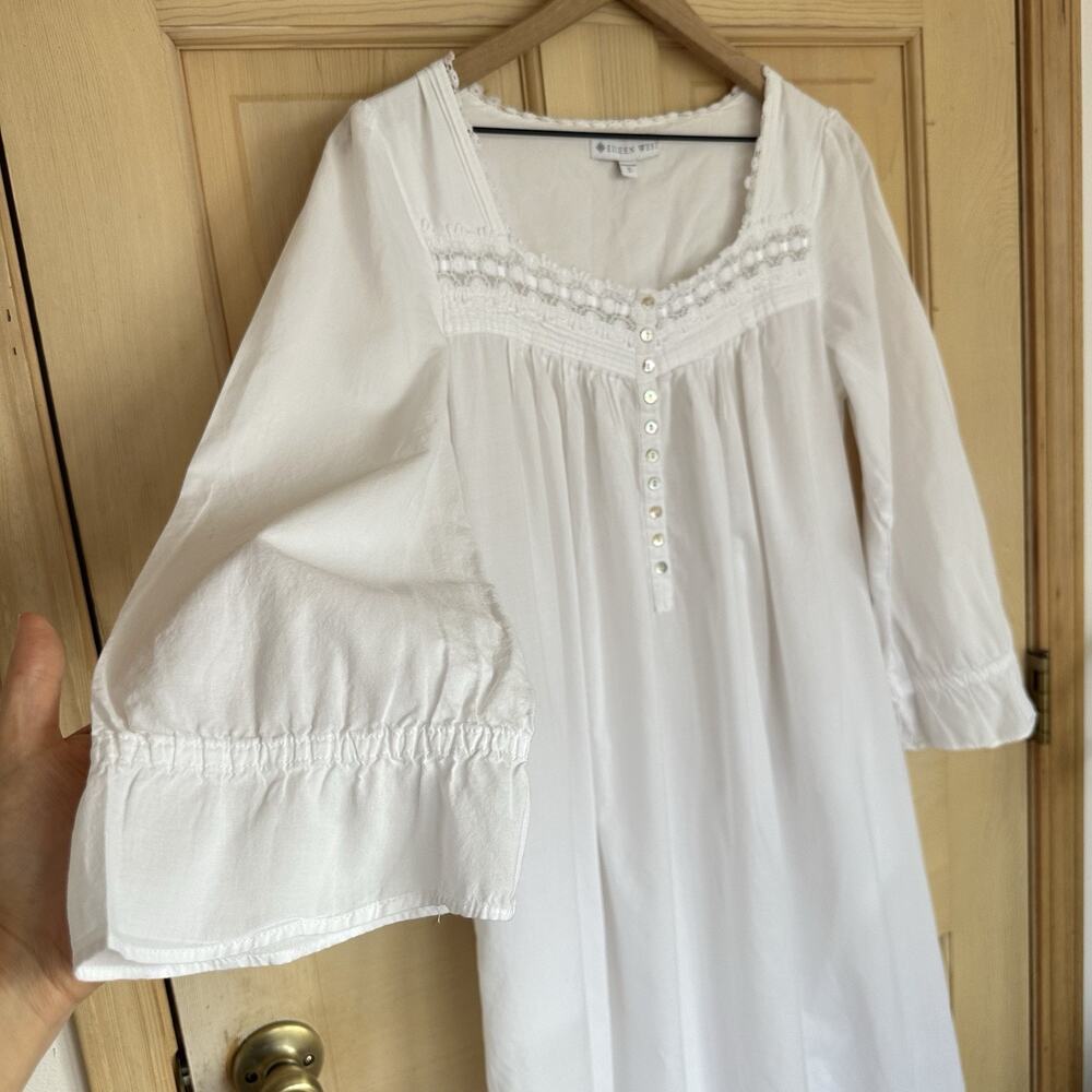 Eileen West 100% Cotton EMBROIDERED Long Ballet Nightgown S White Cottage Whimsy - Picture 5 of 11